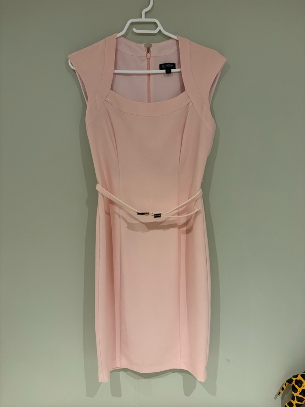 le chateau Blush Cap-Sleeve Sheath Dress with Slim Belt - Picture 8 of 12